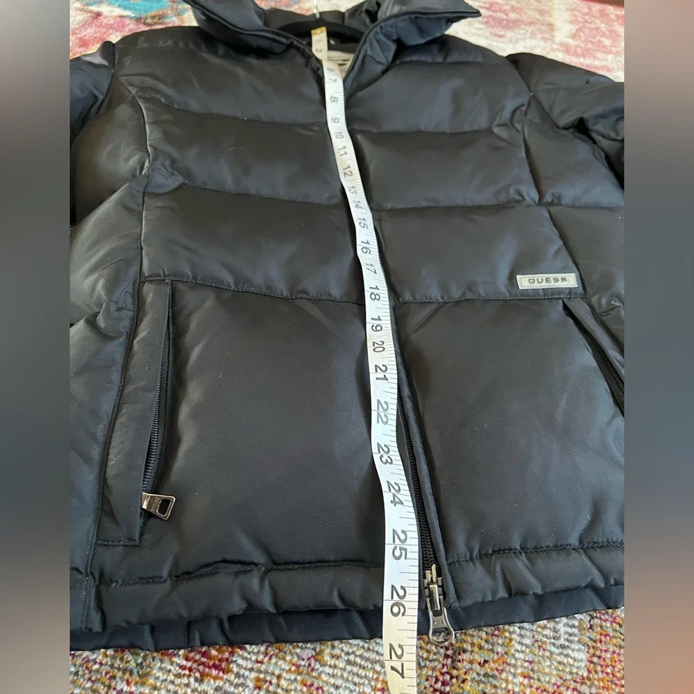 EUC Vintage Guess down puffer coat women’s small black zip up jacket unisex top - Picture 4 of 16